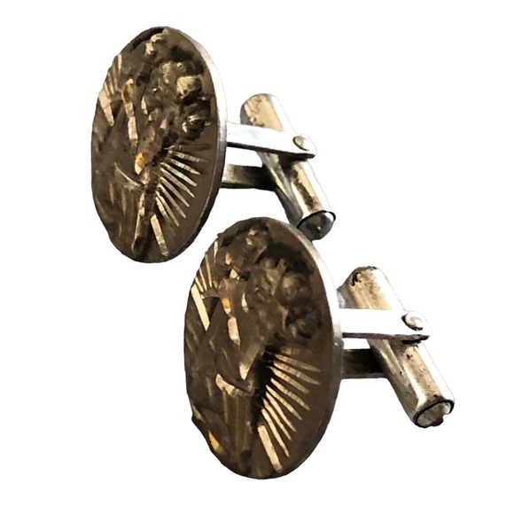 Swift and Fisher Sterling Silver Saint St Christopher Religious Martyr Cufflinks - Picture 9 of 11